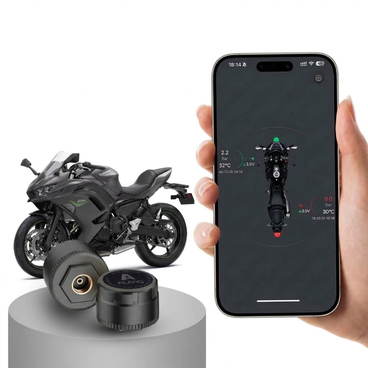 Elebest Bluetooth TPMS Reifendruckkontrolle für Motorrad, Roller und E-Bike