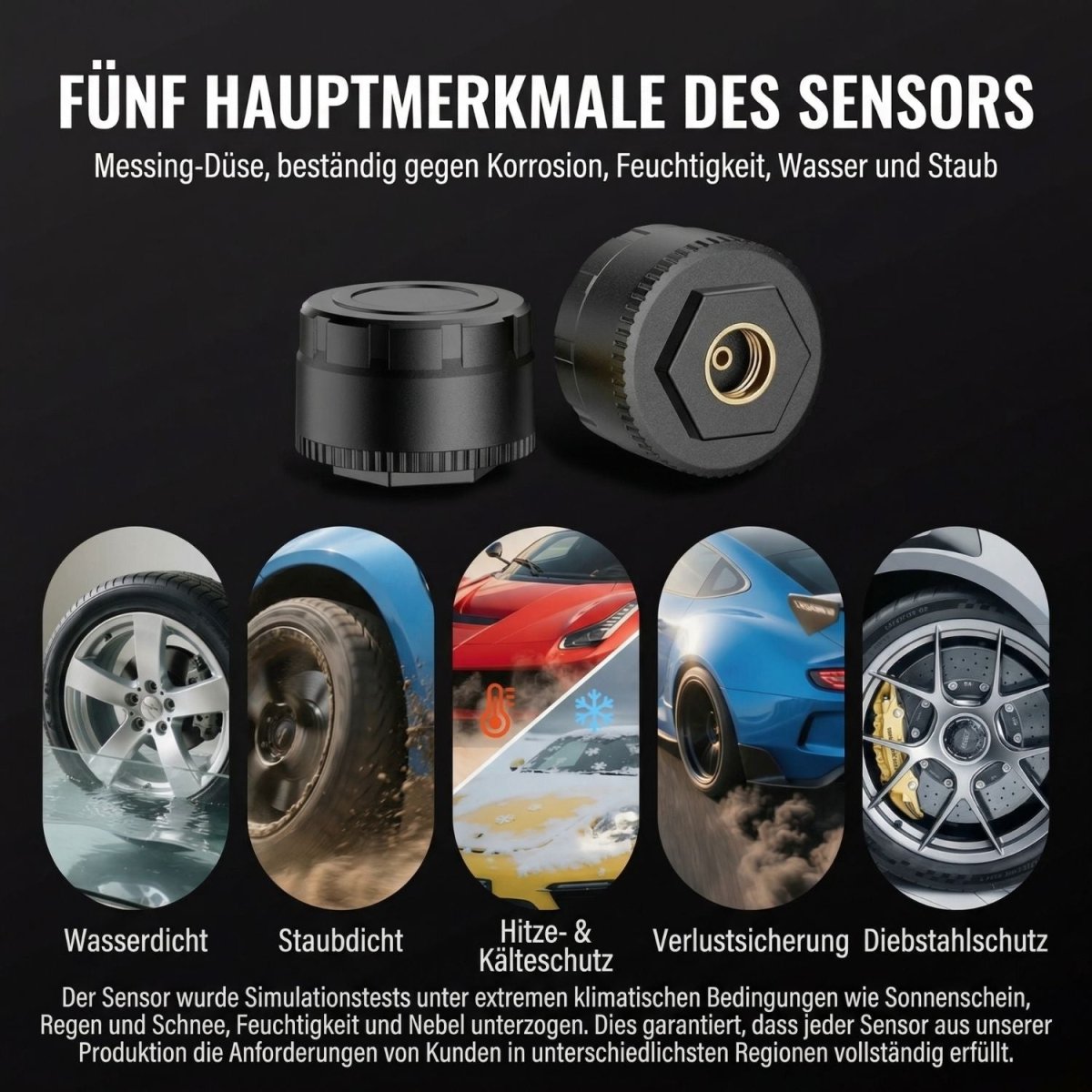 TPMS Reifendrucksensoren wasserdicht und staubdicht mit Temperaturbeständigkeit und Diebstahlschutz für Auto und Motorrad