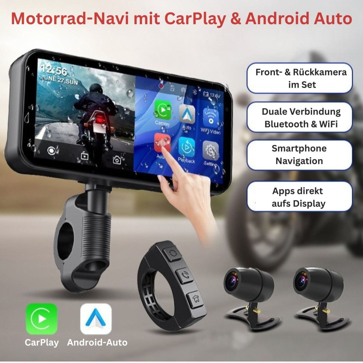 Elebest CX600 CarPlay Motorrad Display 6,25 Zoll mit Wireless Apple CarPlay und Android Auto
