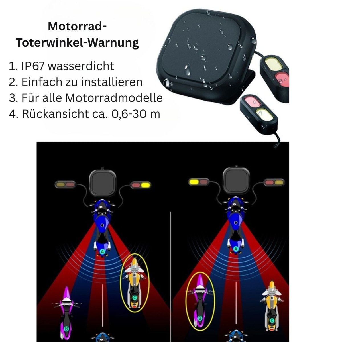 Elebest Toter-Winkel-Warnsystem wasserdicht fürs Motorrad