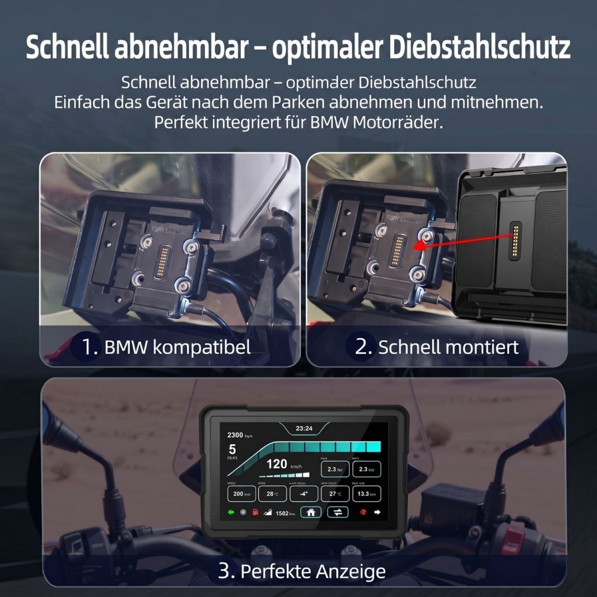 Elebest C7 GS für BMW mit Connected Cradle und originaler Halterung