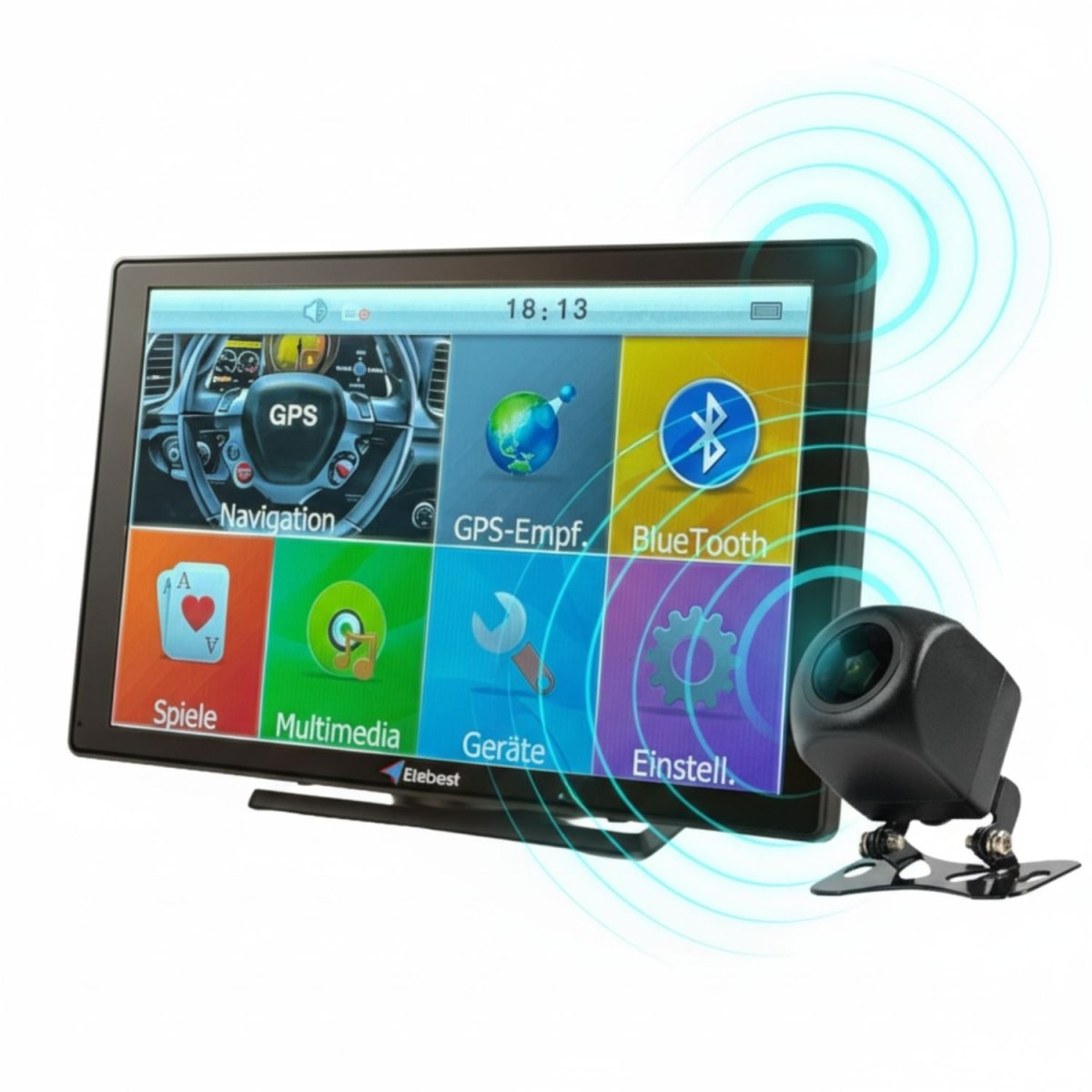 Elebest 90K 9 Zoll HD-Navi mit Rückfahrkamera für Pkw und Camper