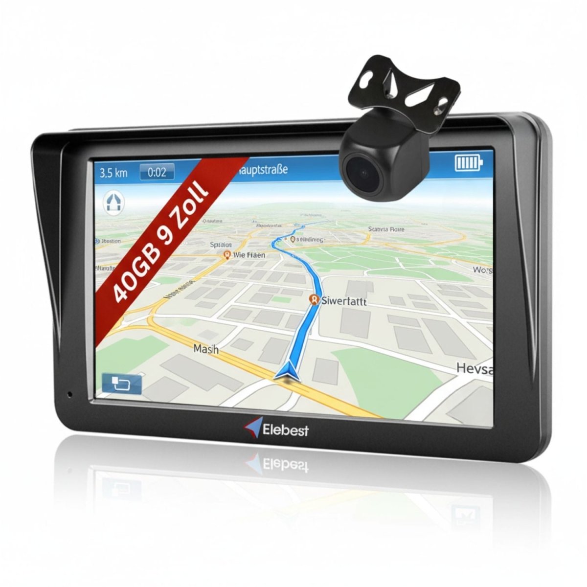 Elebest 90KA 9 Zoll Navi mit Kabel-Rückfahrkamera