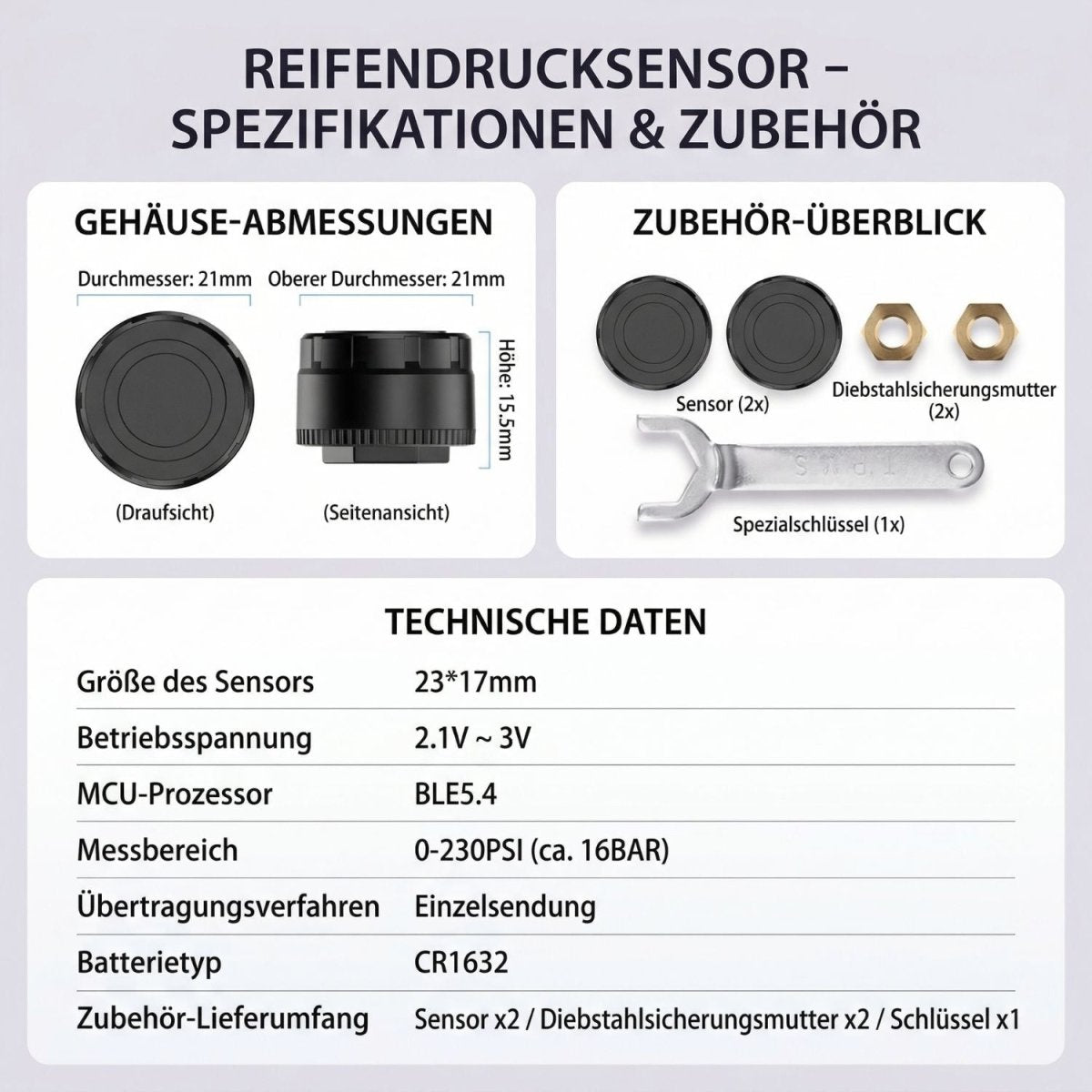 Elebest Bluetooth TPMS Reifendrucksensor mit App-Anzeige