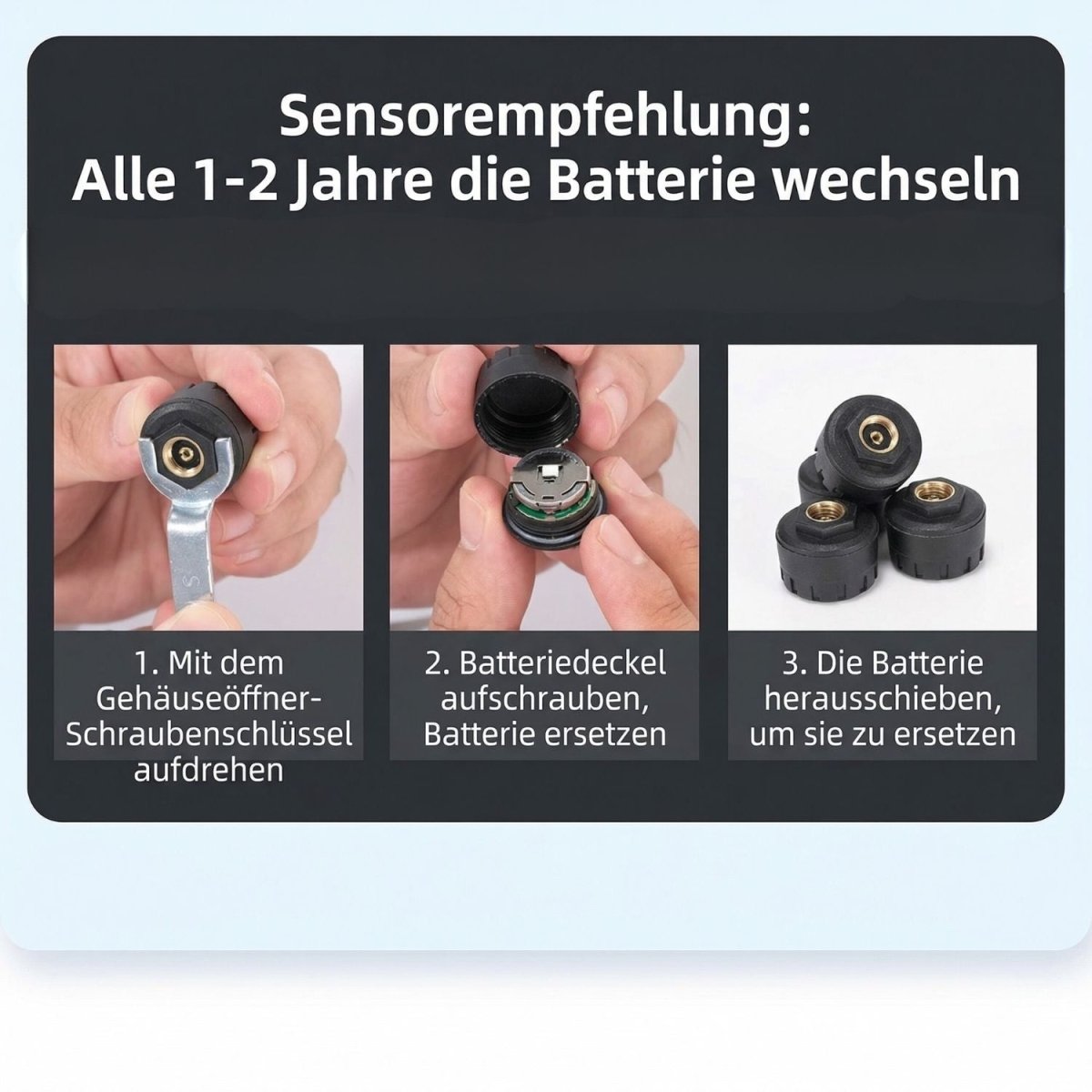 TPMS Reifendrucksensor Batterie wechseln Anleitung, einfacher Austausch in wenigen Schritten