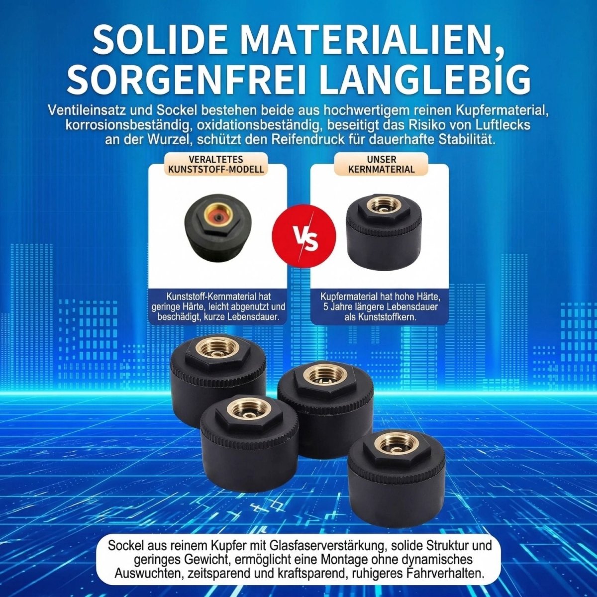 TPMS Reifendrucksensoren Set aus Kupfer für Motorrad und Auto, langlebig und korrosionsbeständig