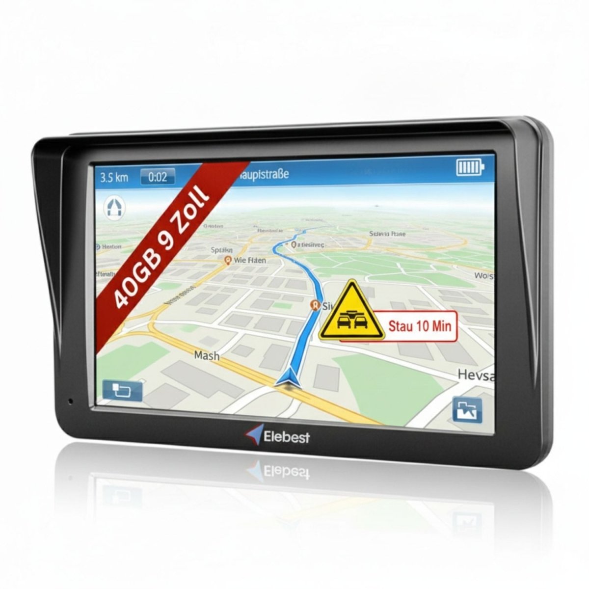 Elebest 9 Zoll Navi mit TMC-Verkehrsfunk und Europa-Karten
