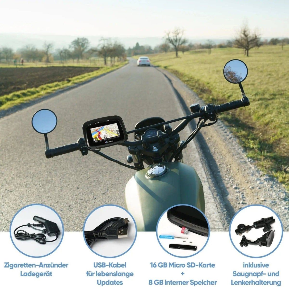 Elebest Rider W5 5 Zoll Touchscreen am Motorradlenker montiert