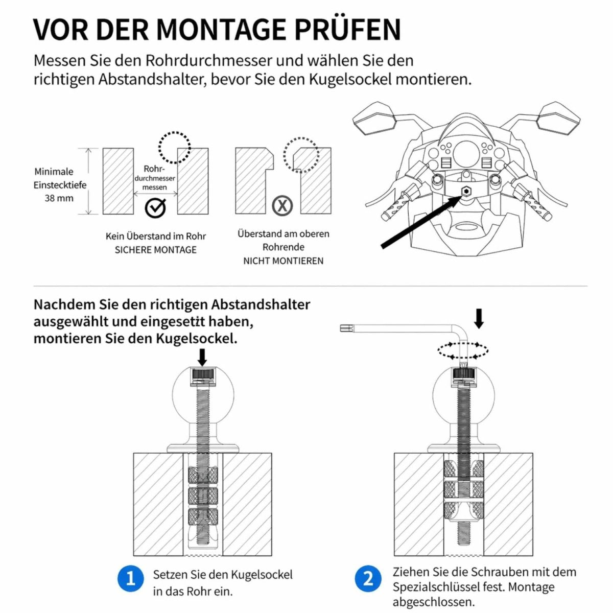 Elebest Motorrad-Navi-Halterung für den Gabelschaft