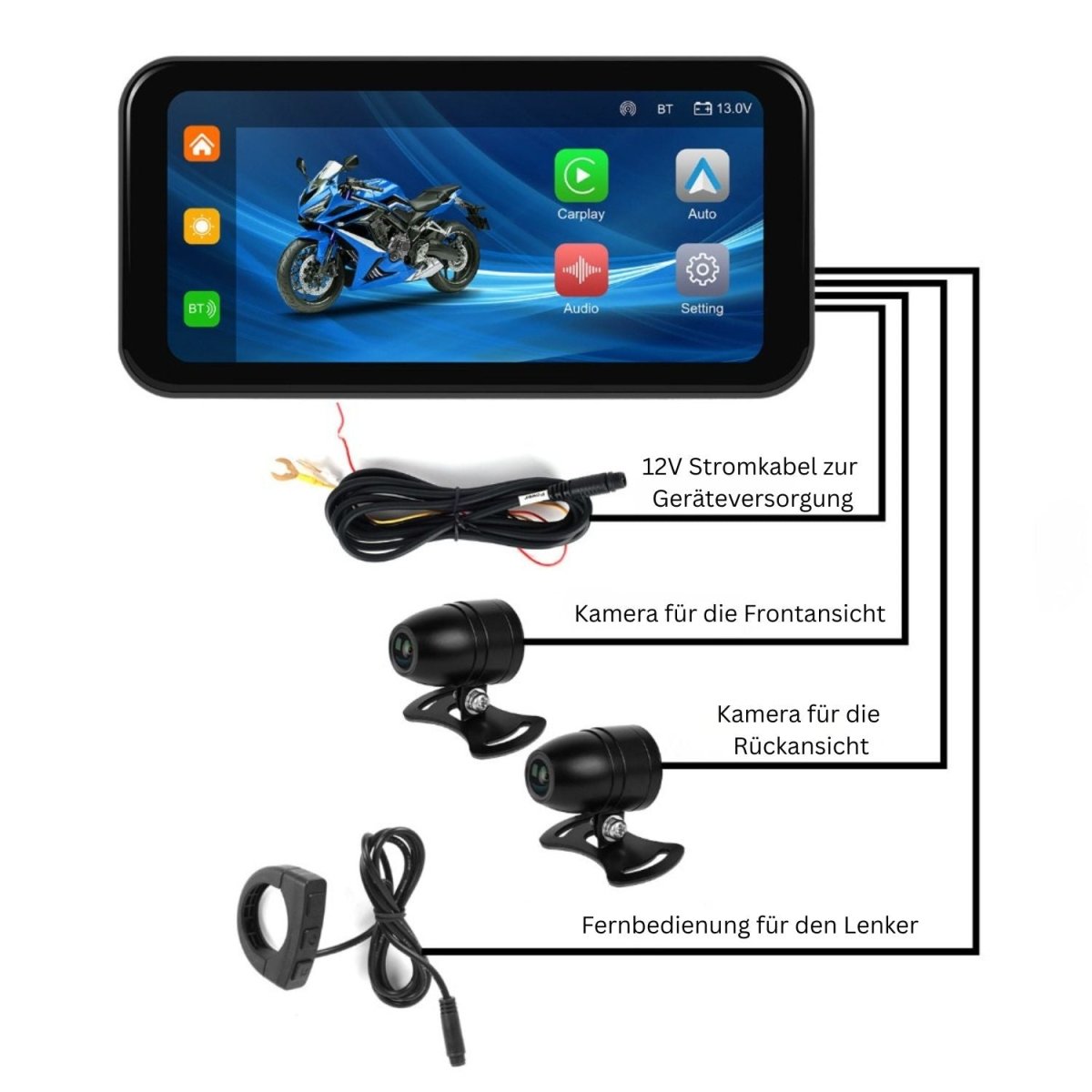Elebest MotoPlay CX600 mit TPMS Reifendruckkontrolle und Sensoren für beide Reifen